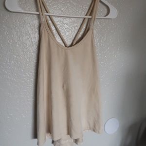 Cream suede tank top with crossed straps